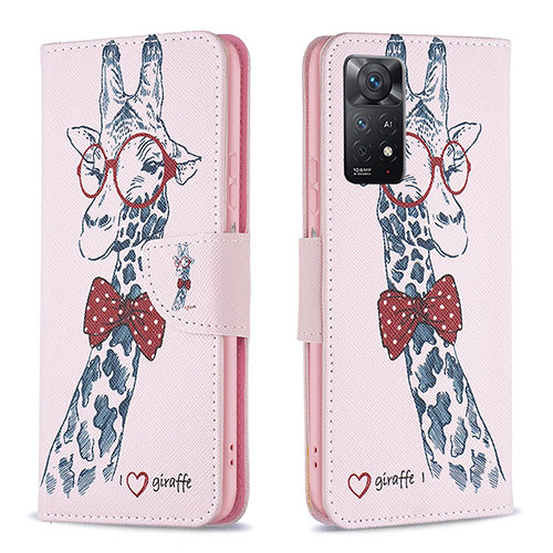 Leather Case Stands Fashionable Pattern Flip Cover Holder B01F for Xiaomi Redmi Note 11 Pro 4G Pink