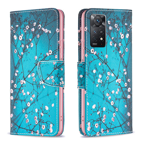 Leather Case Stands Fashionable Pattern Flip Cover Holder B01F for Xiaomi Redmi Note 11 Pro 5G Cyan