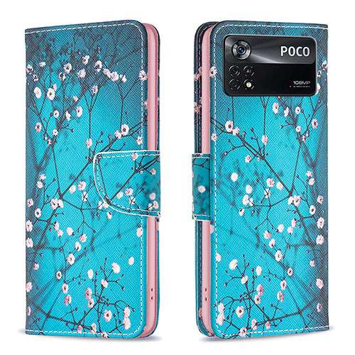 Leather Case Stands Fashionable Pattern Flip Cover Holder B01F for Xiaomi Redmi Note 11E Pro 5G Cyan