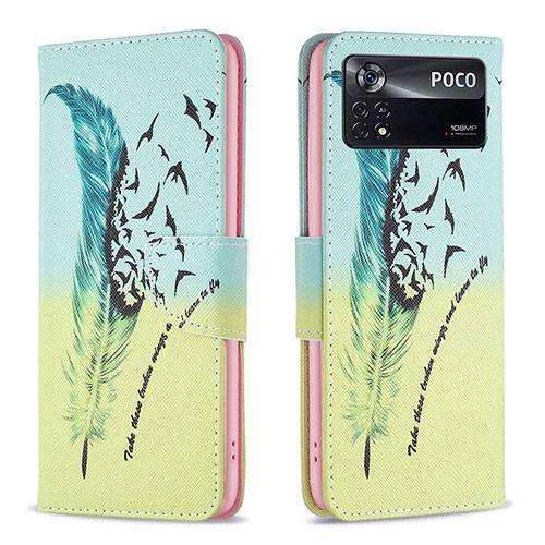 Leather Case Stands Fashionable Pattern Flip Cover Holder B01F for Xiaomi Redmi Note 11E Pro 5G Matcha Green