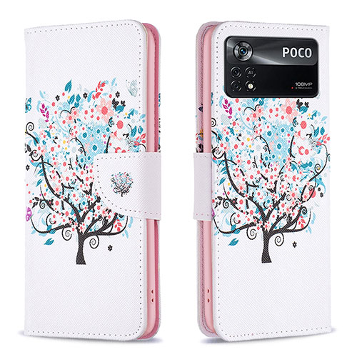 Leather Case Stands Fashionable Pattern Flip Cover Holder B01F for Xiaomi Redmi Note 11E Pro 5G White