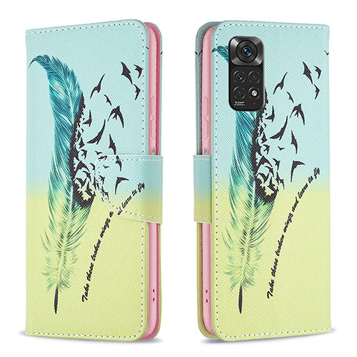 Leather Case Stands Fashionable Pattern Flip Cover Holder B01F for Xiaomi Redmi Note 11S 4G Matcha Green