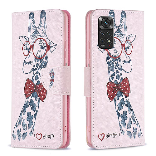 Leather Case Stands Fashionable Pattern Flip Cover Holder B01F for Xiaomi Redmi Note 11S 4G Pink