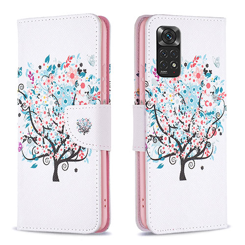 Leather Case Stands Fashionable Pattern Flip Cover Holder B01F for Xiaomi Redmi Note 11S 4G White