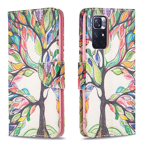 Leather Case Stands Fashionable Pattern Flip Cover Holder B01F for Xiaomi Redmi Note 11S 5G Green