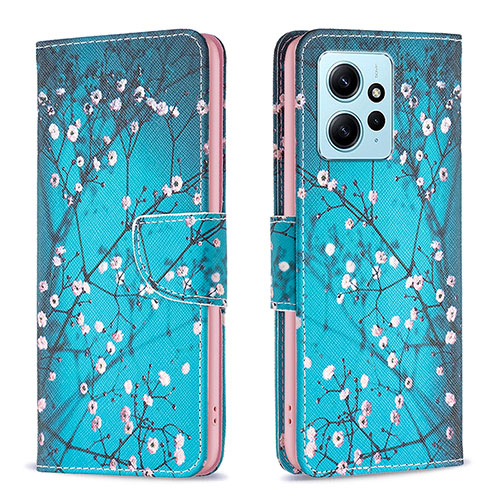 Leather Case Stands Fashionable Pattern Flip Cover Holder B01F for Xiaomi Redmi Note 12 4G Cyan