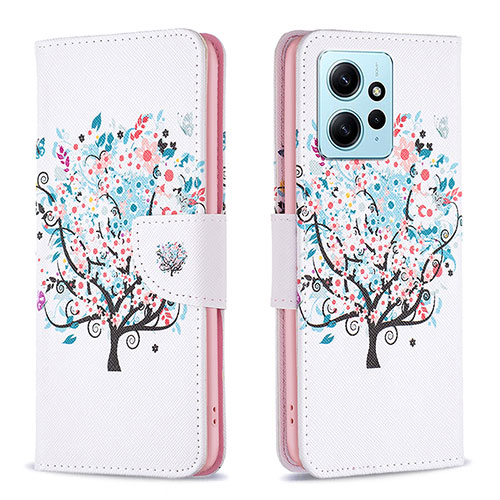 Leather Case Stands Fashionable Pattern Flip Cover Holder B01F for Xiaomi Redmi Note 12 4G White