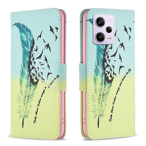 Leather Case Stands Fashionable Pattern Flip Cover Holder B01F for Xiaomi Redmi Note 12 Pro 5G Matcha Green