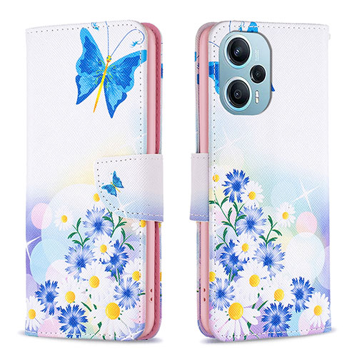 Leather Case Stands Fashionable Pattern Flip Cover Holder B01F for Xiaomi Redmi Note 12 Turbo 5G Blue