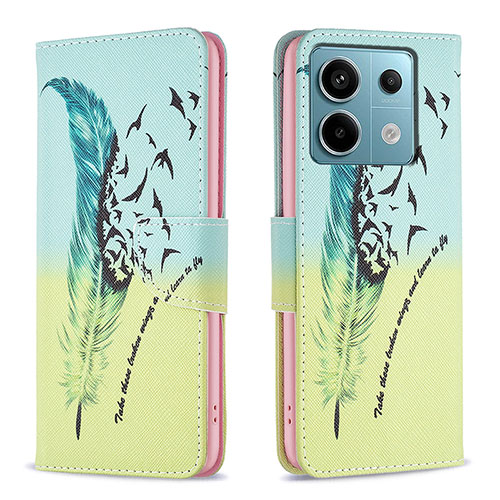 Leather Case Stands Fashionable Pattern Flip Cover Holder B01F for Xiaomi Redmi Note 13 Pro 5G Matcha Green