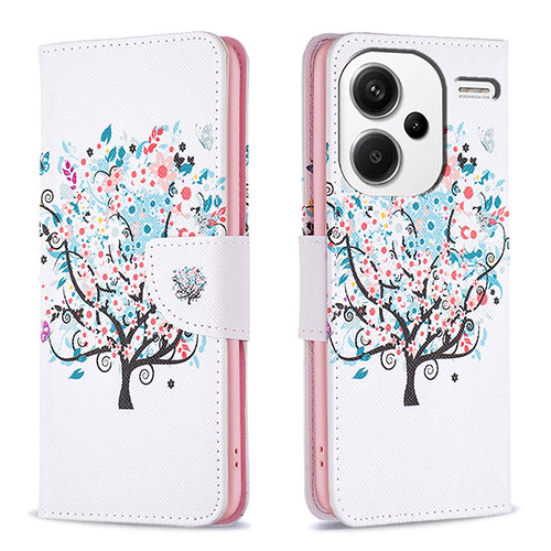 Leather Case Stands Fashionable Pattern Flip Cover Holder B01F for Xiaomi Redmi Note 13 Pro+ Plus 5G White