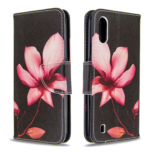 Leather Case Stands Fashionable Pattern Flip Cover Holder B03F for Samsung Galaxy A01 SM-A015 Red