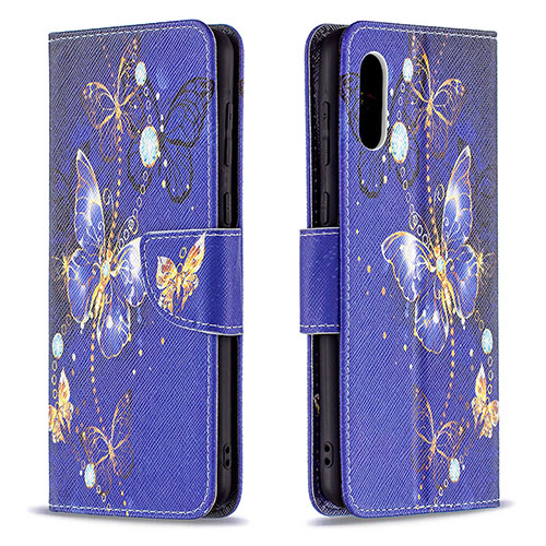 Leather Case Stands Fashionable Pattern Flip Cover Holder B03F for Samsung Galaxy A02 Navy Blue