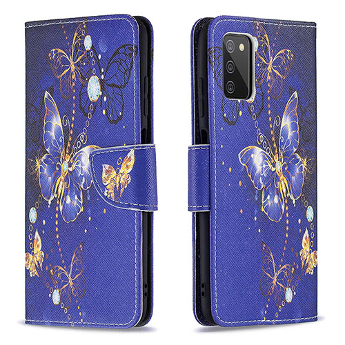 Leather Case Stands Fashionable Pattern Flip Cover Holder B03F for Samsung Galaxy A02s Navy Blue