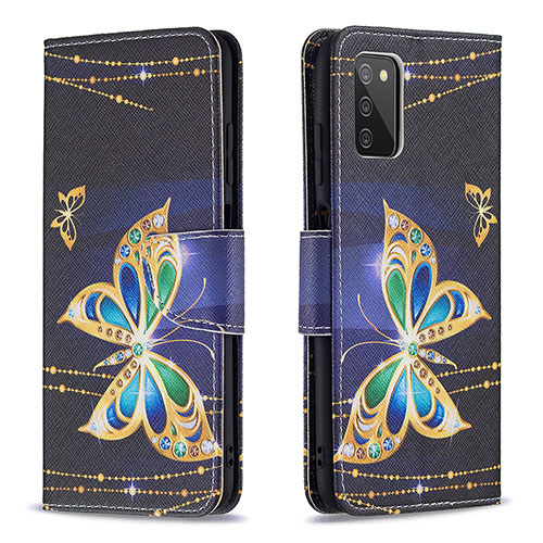 Leather Case Stands Fashionable Pattern Flip Cover Holder B03F for Samsung Galaxy A03s Black