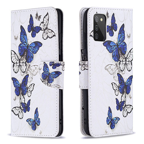 Leather Case Stands Fashionable Pattern Flip Cover Holder B03F for Samsung Galaxy A03s Blue