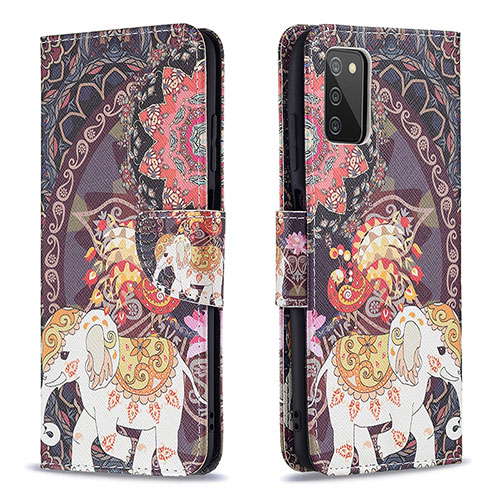 Leather Case Stands Fashionable Pattern Flip Cover Holder B03F for Samsung Galaxy A03s Brown