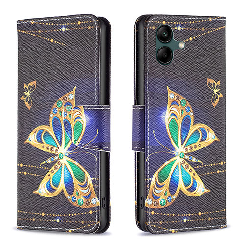 Leather Case Stands Fashionable Pattern Flip Cover Holder B03F for Samsung Galaxy A04 4G Black