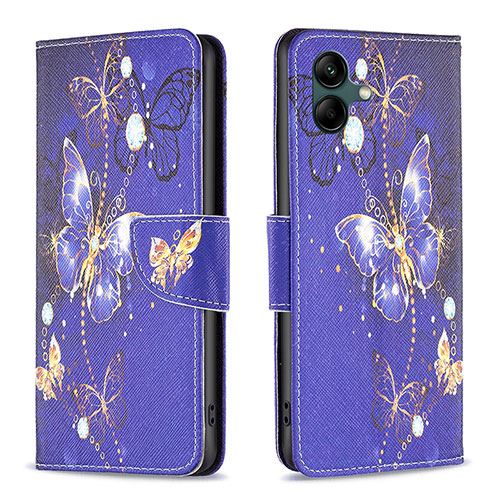 Leather Case Stands Fashionable Pattern Flip Cover Holder B03F for Samsung Galaxy A05 Navy Blue