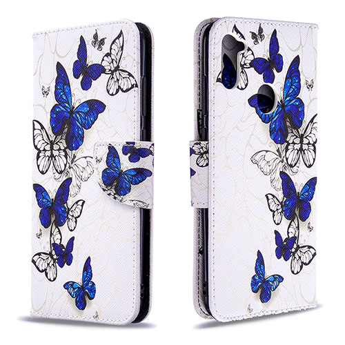 Leather Case Stands Fashionable Pattern Flip Cover Holder B03F for Samsung Galaxy A11 Blue