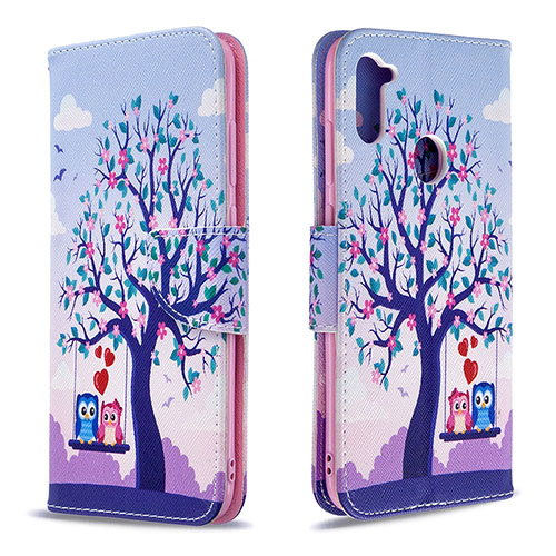 Leather Case Stands Fashionable Pattern Flip Cover Holder B03F for Samsung Galaxy A11 Clove Purple