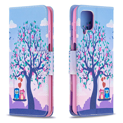 Leather Case Stands Fashionable Pattern Flip Cover Holder B03F for Samsung Galaxy A12 5G Clove Purple