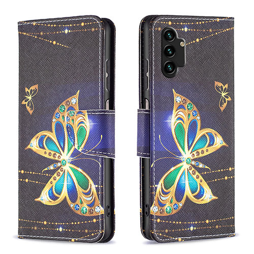 Leather Case Stands Fashionable Pattern Flip Cover Holder B03F for Samsung Galaxy A13 4G Black