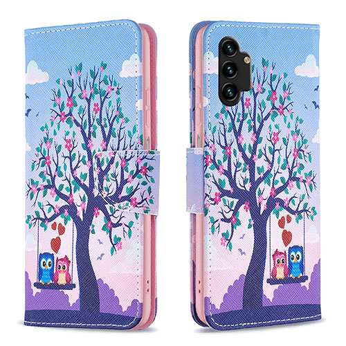 Leather Case Stands Fashionable Pattern Flip Cover Holder B03F for Samsung Galaxy A13 4G Clove Purple