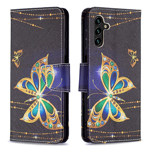 Leather Case Stands Fashionable Pattern Flip Cover Holder B03F for Samsung Galaxy A13 5G Black