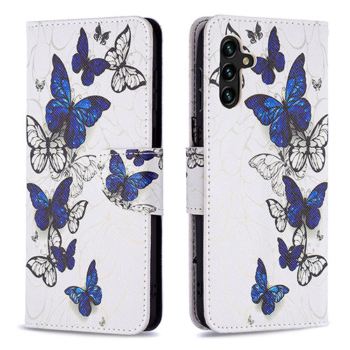 Leather Case Stands Fashionable Pattern Flip Cover Holder B03F for Samsung Galaxy A13 5G Blue