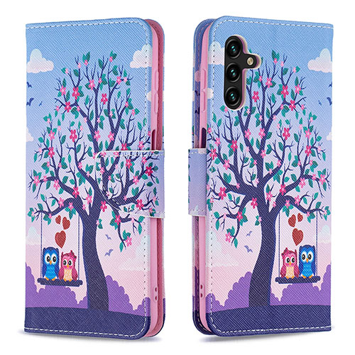 Leather Case Stands Fashionable Pattern Flip Cover Holder B03F for Samsung Galaxy A13 5G Clove Purple