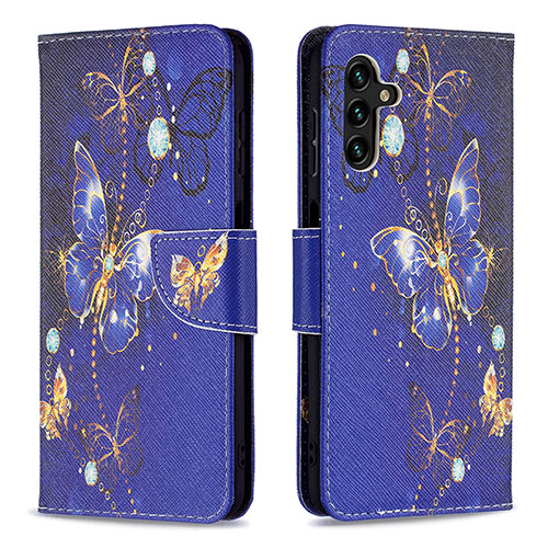 Leather Case Stands Fashionable Pattern Flip Cover Holder B03F for Samsung Galaxy A13 5G Navy Blue
