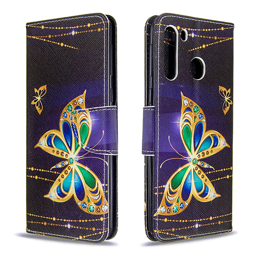 Leather Case Stands Fashionable Pattern Flip Cover Holder B03F for Samsung Galaxy A21 Black