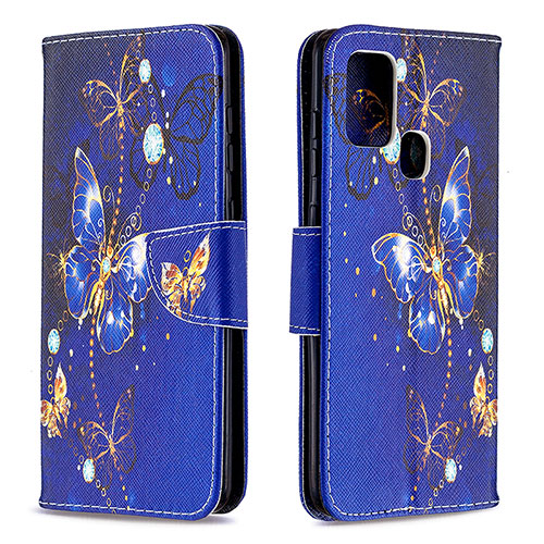 Leather Case Stands Fashionable Pattern Flip Cover Holder B03F for Samsung Galaxy A21s Navy Blue