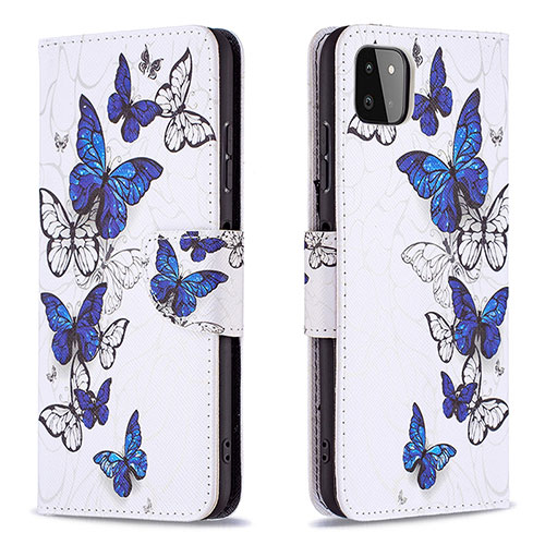 Leather Case Stands Fashionable Pattern Flip Cover Holder B03F for Samsung Galaxy A22 5G Blue