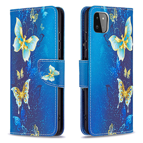 Leather Case Stands Fashionable Pattern Flip Cover Holder B03F for Samsung Galaxy A22 5G Sky Blue
