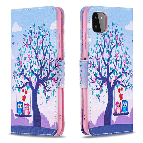 Leather Case Stands Fashionable Pattern Flip Cover Holder B03F for Samsung Galaxy A22s 5G Clove Purple