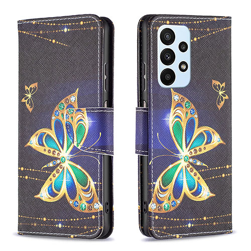 Leather Case Stands Fashionable Pattern Flip Cover Holder B03F for Samsung Galaxy A23 4G Black