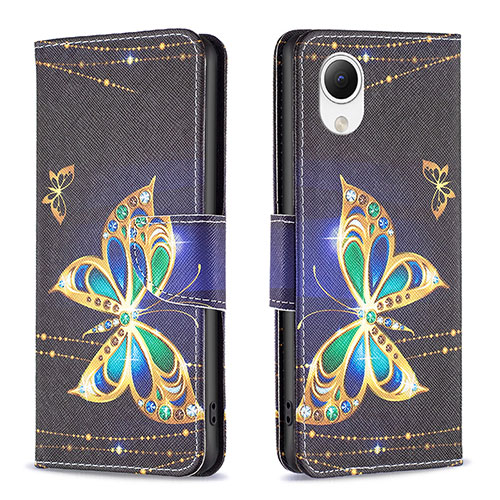 Leather Case Stands Fashionable Pattern Flip Cover Holder B03F for Samsung Galaxy A23 5G SC-56C Black