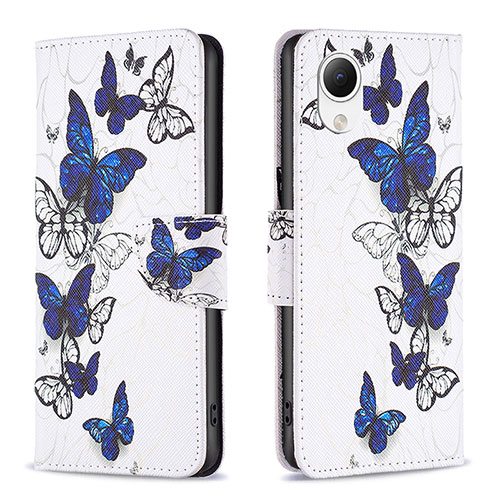 Leather Case Stands Fashionable Pattern Flip Cover Holder B03F for Samsung Galaxy A23 5G SC-56C Blue