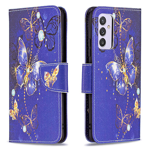 Leather Case Stands Fashionable Pattern Flip Cover Holder B03F for Samsung Galaxy A24 4G Navy Blue