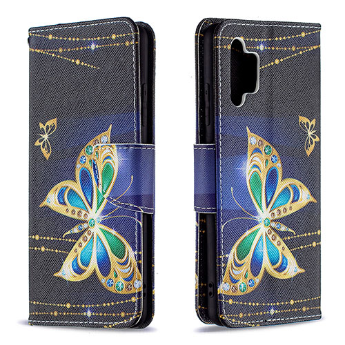 Leather Case Stands Fashionable Pattern Flip Cover Holder B03F for Samsung Galaxy A32 4G Black