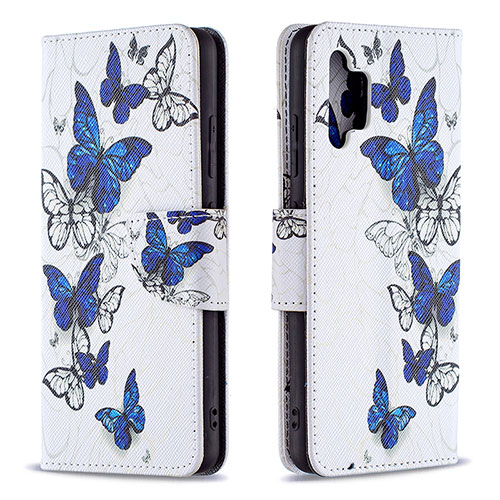 Leather Case Stands Fashionable Pattern Flip Cover Holder B03F for Samsung Galaxy A32 4G Blue