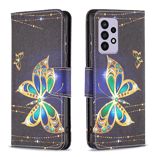 Leather Case Stands Fashionable Pattern Flip Cover Holder B03F for Samsung Galaxy A33 5G Black