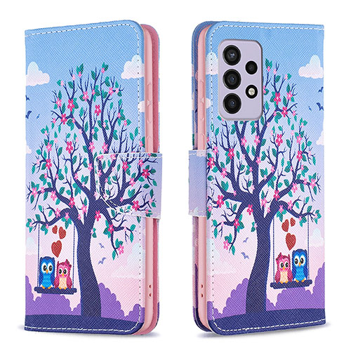 Leather Case Stands Fashionable Pattern Flip Cover Holder B03F for Samsung Galaxy A33 5G Clove Purple