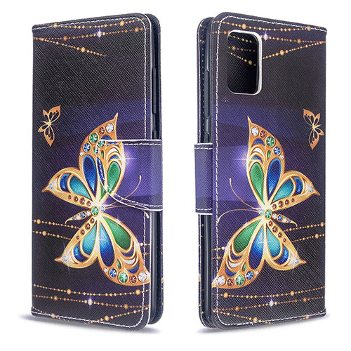 Leather Case Stands Fashionable Pattern Flip Cover Holder B03F for Samsung Galaxy A51 4G Black