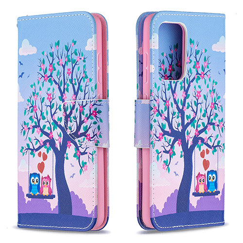 Leather Case Stands Fashionable Pattern Flip Cover Holder B03F for Samsung Galaxy A52s 5G Clove Purple