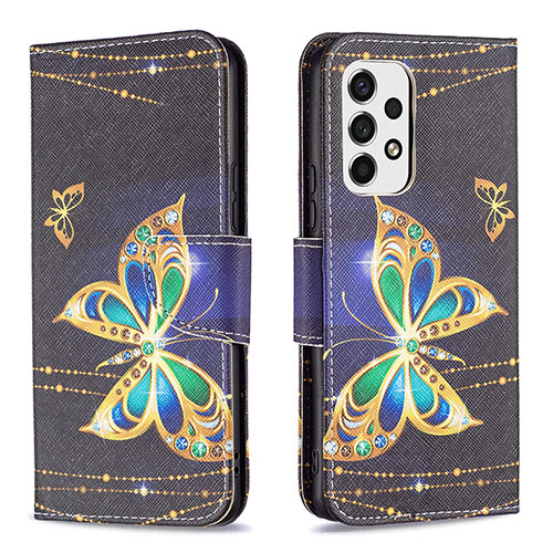 Leather Case Stands Fashionable Pattern Flip Cover Holder B03F for Samsung Galaxy A53 5G Black