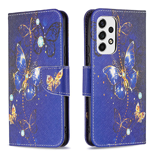 Leather Case Stands Fashionable Pattern Flip Cover Holder B03F for Samsung Galaxy A53 5G Navy Blue