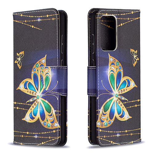 Leather Case Stands Fashionable Pattern Flip Cover Holder B03F for Samsung Galaxy A72 4G Black